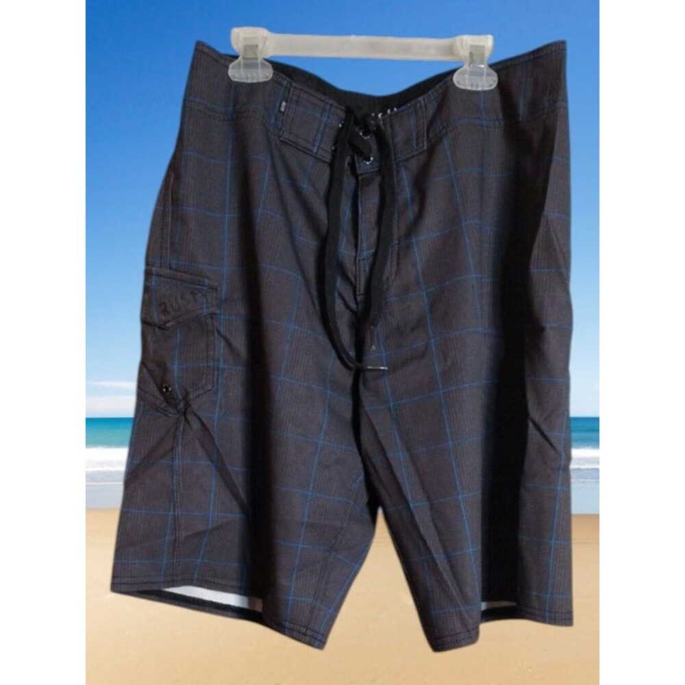 Rusty Brand Grey and Blue Striped Swim Trunks/Board Shorts Size 30
